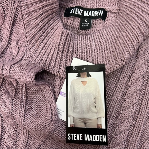 Steve Madden Womens Pullover Knit Sweater Sz Small Cut-out Neck Elderberry Color - Picture 6 of 12